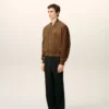 Chaqueta de cuero marrón con cremallera Chaqueta de cuero marrón con cremallera
