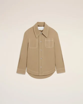 Chaqueta de trabajo de algodón beige con botones Chaqueta de trabajo de algodón beige con botones