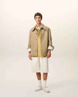 Chaqueta de trabajo de algodón beige con botones Chaqueta de trabajo de algodón beige con botones
