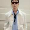 Chaqueta de trabajo de algodón blanco con botones Chaqueta de trabajo de algodón blanco con botones