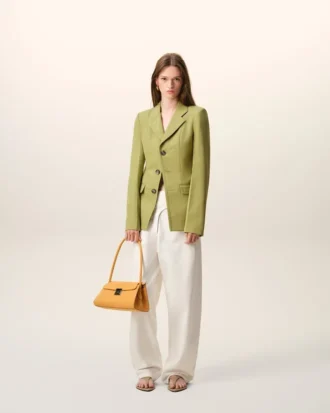 Chaqueta entallada de lana nueva verde de un solo pecho