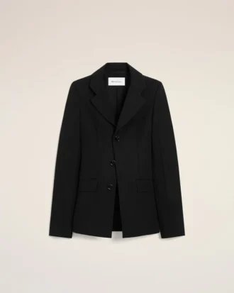 Chaqueta entallada de lana virgen negra de botonadura sencilla Chaqueta entallada de lana virgen negra de botonadura sencilla