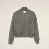 Chaqueta gris con cremallera de piel de cabra Ami de Coeur Chaqueta gris con cremallera de piel de cabra Ami de Coeur