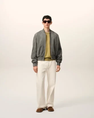Chaqueta gris con cremallera de piel de cabra Ami de Coeur