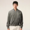 Chaqueta gris con cremallera de piel de cabra Ami de Coeur Chaqueta gris con cremallera de piel de cabra Ami de Coeur