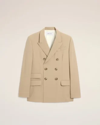 Chaqueta recta de doble botonadura en lana nueva de color beige