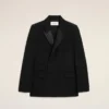 Chaqueta recta de doble botonadura en lana nueva negra con fruncidos Chaqueta recta de doble botonadura en lana nueva negra con fruncidos