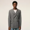 Chaqueta recta de doble botonadura en lana virgen gris Chaqueta recta de doble botonadura en lana virgen gris