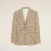 Chaqueta recta de lana marrón con estampado Príncipe de Gales Chaqueta recta de lana marrón con estampado Príncipe de Gales