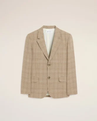 Chaqueta recta de lana marrón con estampado Príncipe de Gales
