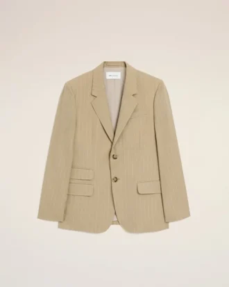 Chaqueta recta de lana nueva en color beige con cierre de un solo botonero