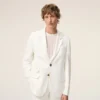 Chaqueta recta de un solo botonero en mezcla de lino blanco Chaqueta recta de un solo botonero en mezcla de lino blanco