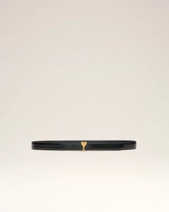 Cinturón con hebilla Ami de Coeur de piel de vaca negra
