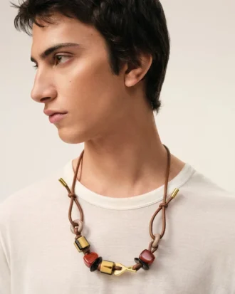 Collar de perlas Ami de Coeur de piel marrón