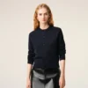 Cárdigan de cuello redondo de lana azul con Ami De Coeur en contraste