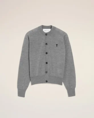 Cárdigan de cuello redondo de lana gris Ami de Coeur Cardigan