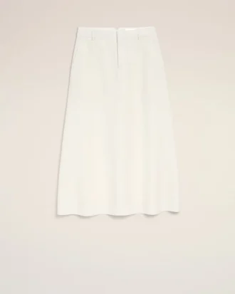 Falda larga trapecio de confección sartorial en mezcla de lino blanco