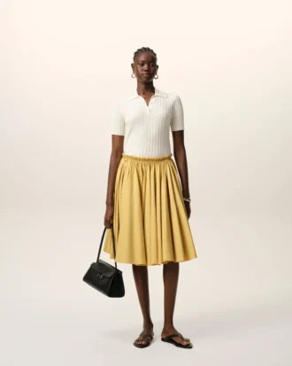 Falda midi Corolla de algodón amarillo