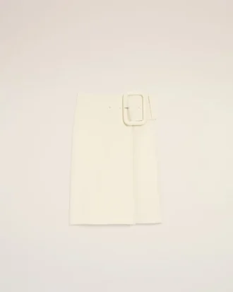 Falda midi de lana nueva blanca con cinturón y hebilla grande