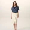 Falda midi de lana nueva blanca con cinturón y hebilla grande Falda midi de lana nueva blanca con cinturón y hebilla grande