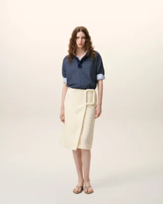Falda midi de lana nueva blanca con cinturón y hebilla grande