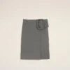 Falda midi de lana nueva gris con cinturón de hebilla grande Falda midi de lana nueva gris con cinturón de hebilla grande