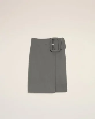 Falda midi de lana nueva gris con cinturón de hebilla grande