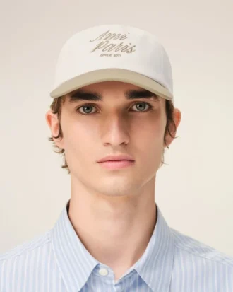 Gorra Ami Paris de algodón bicolor beige y blanco