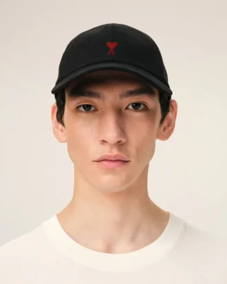 Gorra de algodón con bordado Ami de Coeur en negro