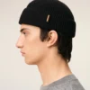 Gorro de lana negro con etiqueta de cuero «Ami»