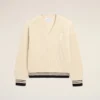 Jersey Ami de Coeur de cuello en V de lana acanalada blanca