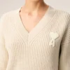 Jersey Ami de Coeur de cuello en V de lana acanalada blanca
