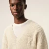 Jersey Ami de Coeur de cuello en V de lana acanalada blanca