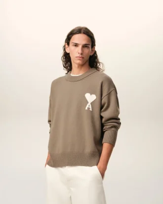 Jersey Ami de Coeur Sweater de cuello redondo en lana y algodón beige