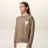 Jersey Ami de Coeur Sweater de cuello redondo en lana y algodón beige
