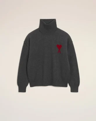 Jersey de cuello alto de lana gris con «Ami de Coeur» en contraste