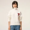 Jersey de cuello alto de lana natural con Ami de Coeur en contraste Jersey de cuello alto de lana natural con Ami de Coeur en contraste