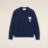 Jersey de cuello redondo Ami de Coeur de lana y algodón azul Jersey de cuello redondo Ami de Coeur de lana y algodón azul
