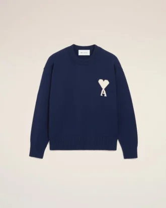 Jersey de cuello redondo Ami de Coeur de lana y algodón azul