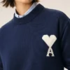 Jersey de cuello redondo Ami de Coeur de lana y algodón azul Jersey de cuello redondo Ami de Coeur de lana y algodón azul