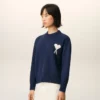 Jersey de cuello redondo Ami de Coeur de lana y algodón azul Jersey de cuello redondo Ami de Coeur de lana y algodón azul