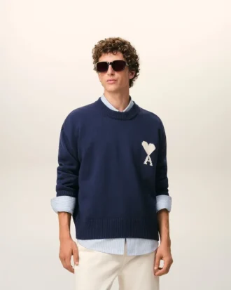 Jersey de cuello redondo Ami de Coeur de lana y algodón azul