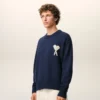 Jersey de cuello redondo Ami de Coeur de lana y algodón azul Jersey de cuello redondo Ami de Coeur de lana y algodón azul