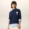 Jersey de cuello redondo Ami de Coeur de lana y algodón azul Jersey de cuello redondo Ami de Coeur de lana y algodón azul