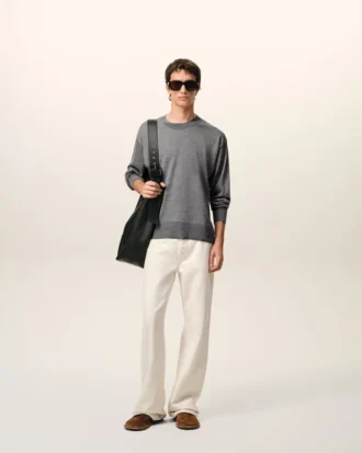 Jersey de cuello redondo de lana fina gris Ami de Coeur Sweater