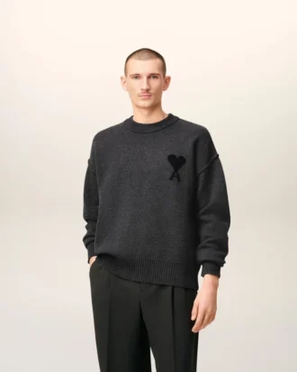 Jersey de cuello redondo de lana gris Ami de Coeur