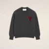 Jersey de cuello redondo de lana gris con Ami de Coeur en contraste Jersey de cuello redondo de lana gris con Ami de Coeur en contraste