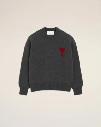Jersey de cuello redondo de lana gris con Ami de Coeur en contraste