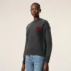 Jersey de cuello redondo de lana gris con Ami de Coeur en contraste Jersey de cuello redondo de lana gris con Ami de Coeur en contraste