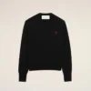 Jersey de cuello redondo de lana negra con Ami de Coeur en contraste Jersey de cuello redondo de lana negra con Ami de Coeur en contraste